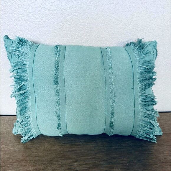 Boho Turquoise Fringe Throw Pillow - Picture 1 of 5